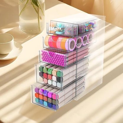 Makeup Organizer, Desk Organizer, Drawer Organizer Makeup Hair Accessories Organizer with 5/6 Sliding Drawers Large Capacity Drawer Storage for Cosmetic Jewelry Pen Stationary (5 layers)