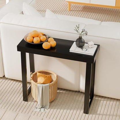VINGLI 35.4" Black Entryway Table, Solid Wood Console Table, Narrow Sofa Table Behind Couch, Thin, for Living Room, Entrance, Hallway, Foyer, Bedroom, Office