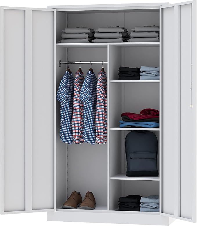 Letaya Metal Locker,Steel Wardrobe Storage Cabinets with Lock Door,Clothing Coat Storage Freestanding for Office, Home, School, Employee,Gym,Fire Department (White)