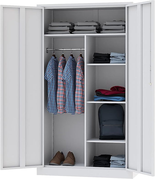 Letaya Metal Locker,Steel Wardrobe Storage Cabinets with Lock Door,Clothing Coat Storage Freestanding for Office, Home, School, Employee,Gym,Fire Department (White)