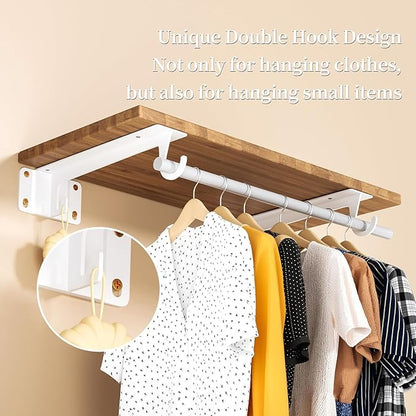 Closet Rod Bracket White WYGWP 11 inch Heavy Duty Shelf Brackets with Rod Holder Supports 200lbs,Sturdy Closet Shelves Wall Mounted for DIY Home and Closet Decor