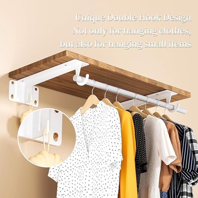 Heavy Duty Closet Rod Bracket 2 Pack WYGWP 13 inch Wall Mounted Closet Shelf Brackets Supports 200lbs,White Closet Rod Support Bracket for DIY Home and Closet Decor