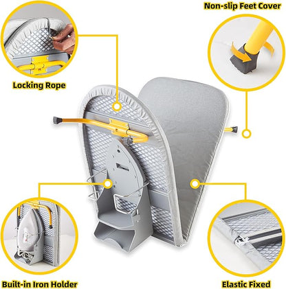 Foldable Ironing Board, 13"x35" Folding Tabletop Small Ironing Board with Iron Holder and Wall Mount Space-Saving, Grey