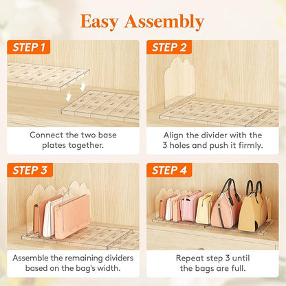 Lifewit Purse Organizer for Closet, Clear Handbags Storage Organizer, Adjustable Clutch Purse Storage Organizer Holder for Closet, 4 Pack Bookshelf Dividers for Sweater in Bedroom 35 x 24 cm/14 x 9.5