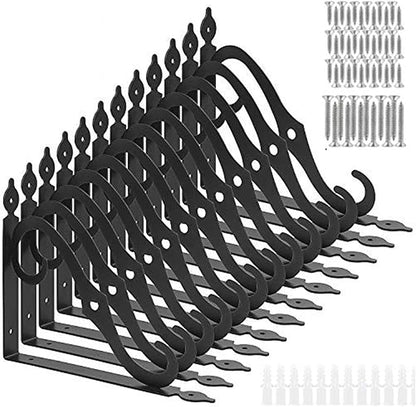 Acrux7 12 Pack Decorative Shelf Brackets - 10 inch Wall Mounted Floating Shelf Bracket - Heavy Duty Metal L Shape Shelf Supporter for DIY Open Shelving, Black