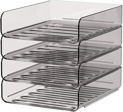 Clear Paper Organizer - Brown Acrylic Stackable Paper Tray for Desk, 4-Tier Letter Tray Organizer with Smooth Edges and Rounded Corners