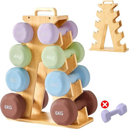 Wooden Dumbbell Rack Stand Gift for Fitness Lovers, Compact A-Frame Weight Holder for 3–7kg Dumbbells, Stylish Space-Saving Organizer for Home Gym (Dumbbell Rack Stand Only)