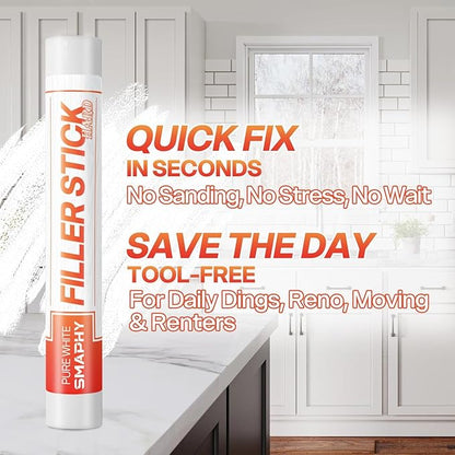 White Wood Filler Sticks 3 Pack - Fil Stick Quickly Fix Nail Hole, Ding, Scratch in Baseboard, Cabinet, Trim, Furniture & Drywall - Wood Repair Putty Wax Pen for Renters & Movers - Pure White