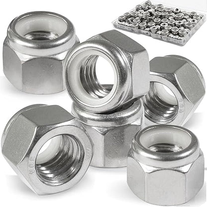 120 Pack 8#32 Nylon Insert Lock Nuts,304 (A2-70) Stainless Steel Locknuts,Standard Inch Thread Nylock Nuts