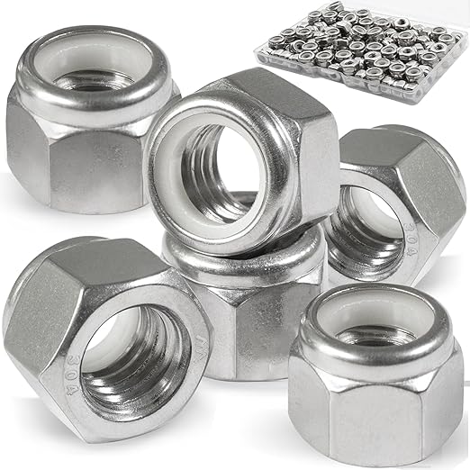 120 Pack 8#32 Nylon Insert Lock Nuts,304 (A2-70) Stainless Steel Locknuts,Standard Inch Thread Nylock Nuts