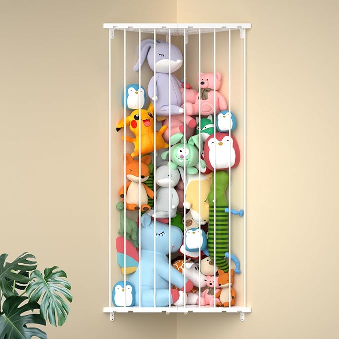 Stuffed Animal Storage Shelf Organizer(Patented) - Corner Stuffed Animal Holder Length Adjustable - Wall Plush Storage for Nursery Playroom Bedroom Kids Room (White, Extra Large)