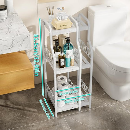 HapiRm Bathroom Shelf Unit Organizer - 3 Tier Expandable Narrow Shelf, Metal Free-Standing Shelves, Open Floor Rack Slim Storage Cabinet, Ideal for Bathroom, Laundry, Kitchen Organization (White)