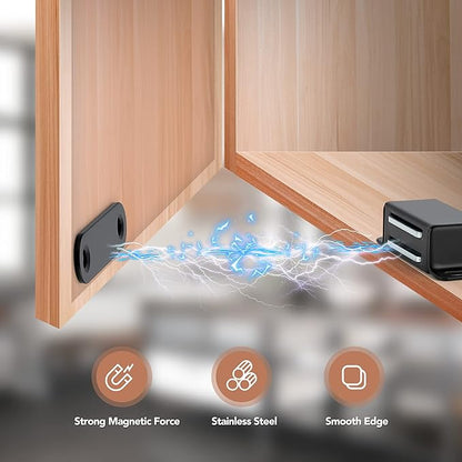 Ravinte 2 Pack Black Magnetic Door Catch, Matte Black Cabinet Magnets, Strong Magnetic Catch Latch for Kitchen Cabinets, Drawers & Cupboards, Stainless Steel Closures