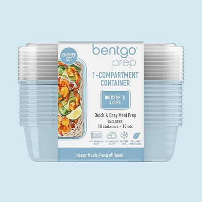 Bentgo Prep - 20-Piece 1-Compartment Reusable Meal Prep Containers with Lids, PFAS & BPA Free Materials, Durable, Microwave, Freezer, & Dishwasher Safe To Go Food Storage (Sky)