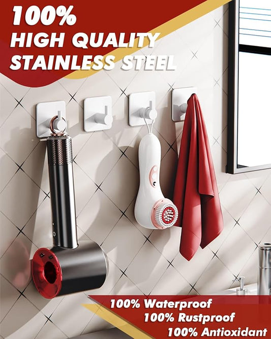 Auxmir Adhesive Hooks Heavy Duty 22lb(Max) Towel Hooks for Shower, 5 Pack Self Adhesive Damage Free Wall Hooks, Stainless Steel for Coat Robe, Waterproof Oilproof Rustproof for Bathroom Kitchen Office