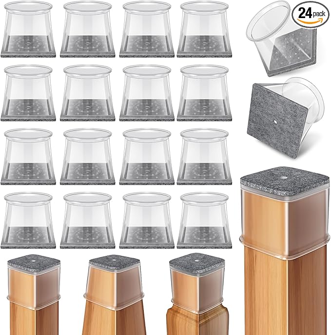Ansible 24 Pcs Chair Leg Floor Protectors Square, Silicone Felt Furniture Leg Pads Caps Covers for Hardwood Floors (Fit:1-1/2" to 1-7/8")