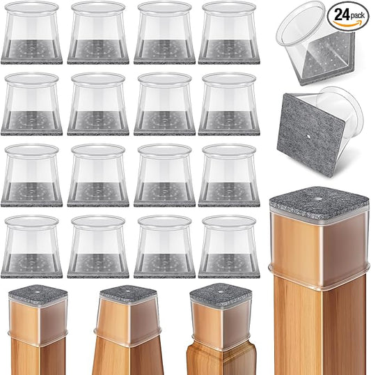 Ansible 24 Pcs Chair Leg Floor Protectors Square, Silicone Felt Furniture Leg Pads Caps Covers for Hardwood Floors (Fit:1-1/2" to 1-7/8")