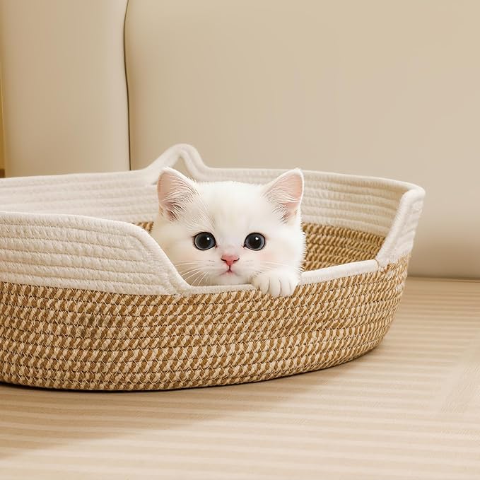 Cat Toy Basket, Cat Toy Box Organizer Baskets, Woven Cotton Rope Pet Puppy Dogs Cats Bed Toy Bin With Handle, Chew Toys Blankets Leashes Storage Baskets for All Pets - Puppies to Large