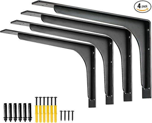 16inch x 9.5inch shelf brackets,L Shelf Bracket, die-cast formation，vertical Angle, premium alloy metal heavy-duty shelf bracket, high strength Mounting Hardware Included, Corner Brace Joint,pack of 4