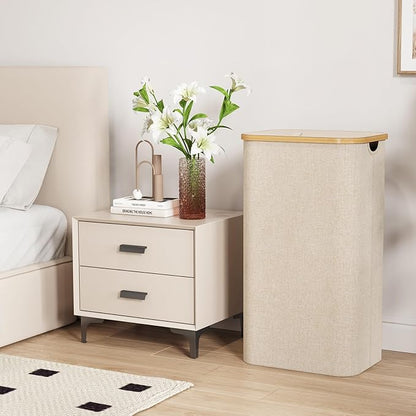 Lifewit 100L Laundry Basket with Lid, Clothes Hampers for Laundry with Bamboo Handles and 1 Removable Bag, Large Foldable Laundry Hamper for Bedroom, Bathroom, Dorm, Laundry Room, Beige