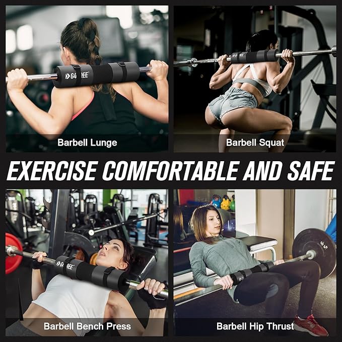 G4Free 9Pcs Barbell Pad Set for Squat, Hip Thrusts, Lunges, Leg day, Standard Olympic Bars with 2 Gym Ankle Safety Straps, 3 Hip Resistance Bands, 2 Lifting Strap, Barbell Pad, and Carry Bag