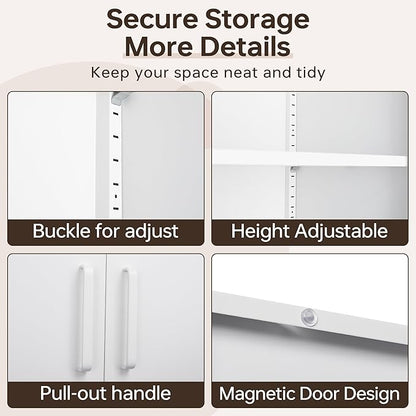 Metal Storage Cabinet with Lock, 71" White Garage Cabinets with 2 Doors and 5 Adjustable Shelves, Steel Locking Caninets Tall Tool Utility Caninet, Lockable File Cabnet for Home Office, Pantry