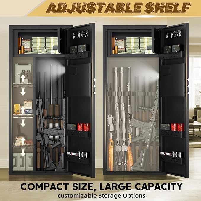 12-15 Gun Safe for Rifles and Pistols, Gun Cabinets for rifles and shotguns with Digital Keypad and Alarm Mode, Easy Assembly Rifle Safe for Home with Internal Lockable Box & Removable Shelves