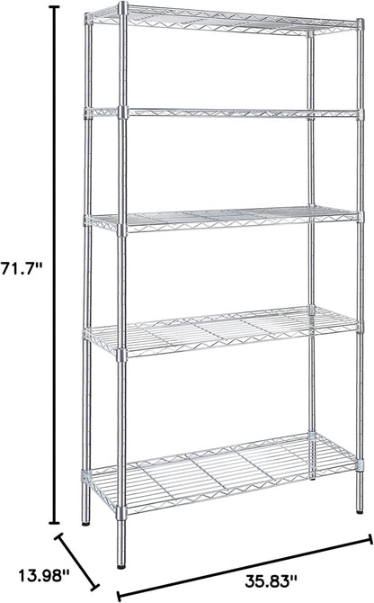 Simple Deluxe 5-Tier Storage Shelves, 35.83" W x 13.98" D x 71.7" H Wire Metal Shelving Unit, 1250 Lbs Loading Capacity, Chrome