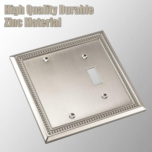 Henne Bery Sunken Pearls Heavy Duty Decorative Wall Plate Switch Plate Outlet Cover (Blank/Toggle, Satin Nickel)