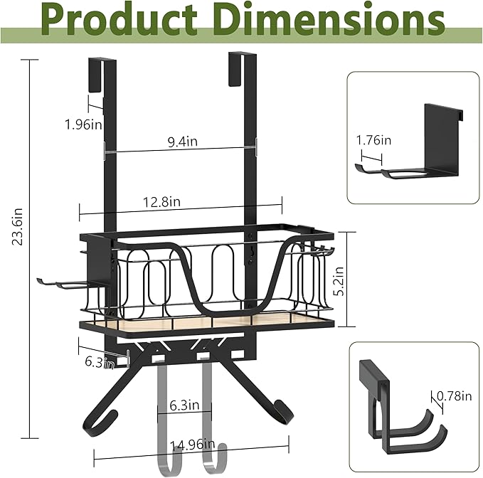 Ironing Board Hanger, CUFURNIX 2-in-1 Wall-Mount & Over-Door with Large Basket & Side Hooks, Black, Fits T&Y Shaped Legs, Space Saving Iron Holder for Laundry, Sewing Room Decor and Accessories