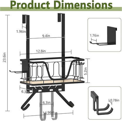 Ironing Board Hanger, CUFURNIX 2-in-1 Wall-Mount & Over-Door with Large Basket & Side Hooks, Black, Fits T&Y Shaped Legs, Space Saving Iron Holder for Laundry, Sewing Room Decor and Accessories