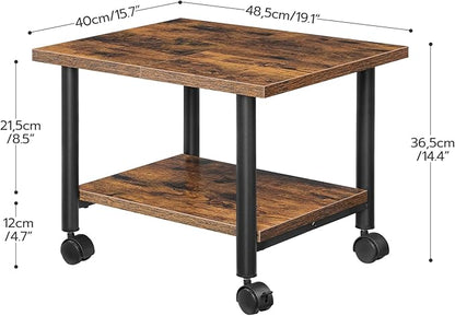 HOOBRO Printer Stand, 2-Tier Industrial Under Desk Printer Cart with Shelf, Mobile Heavy Duty Storage Rack on Wheels for Home, Office, Rustic Brown and Black BF02PS01G1