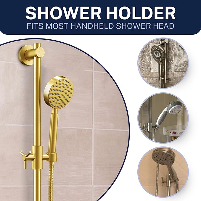 HammerHead Showers® Solid Metal 27.5 Inch Shower Slide Bar for Hand Held Shower Heads, Brushed Gold | Adjustable Height Showerhead with Hose Rail System | Easily Adjust Height & Angle of Handshower