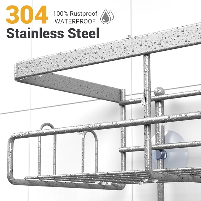 Shower Caddy Hanging Bathroom Organizer: Rustproof Shower Shelf for Inside Shower - No Drilling Shower Racks Over Showerhead - Bath Shelves Rack for Shampoo Soap Chrome