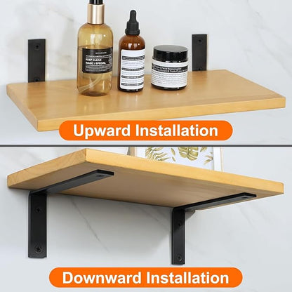 Alise Floating Shelf Brackets Heavy Duty L-Shaped Wall Brackets - Black Angle Corner Braces for Shelves, Stainless Steel Reinforced Shelf Support Bracket for Wooden Boards 7x4 Inch,Pack of 4