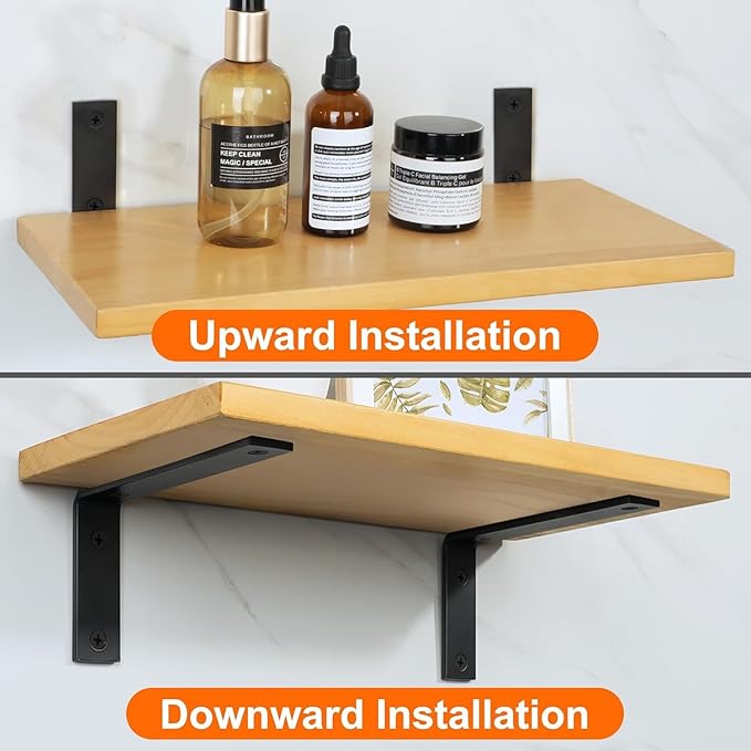 Alise Floating Shelf Brackets Heavy Duty L-Shaped Wall Brackets - Black Angle Corner Braces for Shelves, Stainless Steel Reinforced Shelf Support Bracket for Wooden Boards 9x5 Inch,Pack of 4