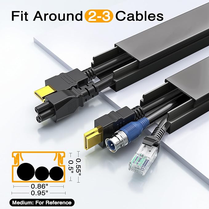 Cable Hider, 157in Delamu Cord Hider Wall for Wall Mounted TV, Wire Hider Kit, Paintable Cable Concealer Raceway Management for Home & Office, 10XL15.7 W0.95 H0.55in, Black