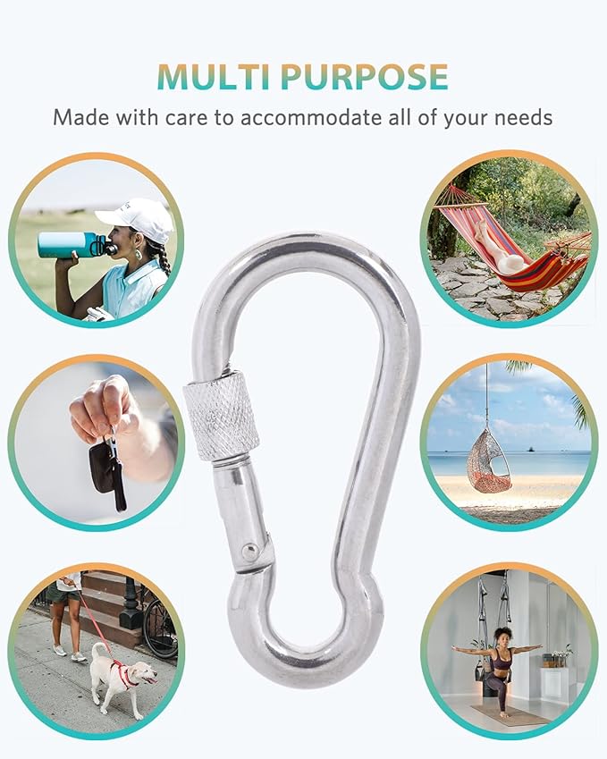 Carabiner Clips, 316 Stainless Steel Carabiner Clip, Heavy Duty Carabiner Hooks, Keychain Carabiners, Multi-Purpose Spring Snap Hook for Dog Leash, Outdoor Camping, Swing, Hammock