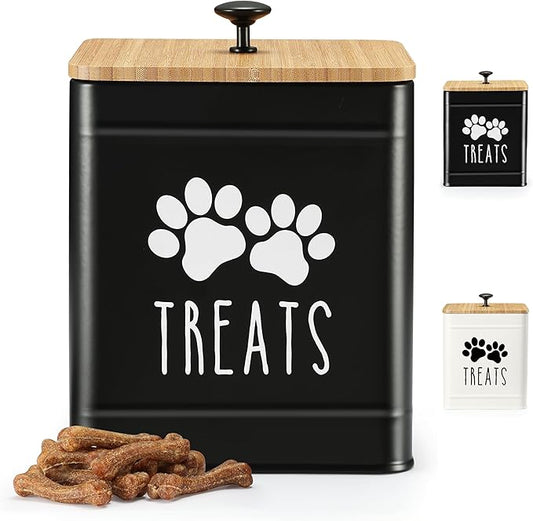 PERFNIQUE Dog Treat Container, Airtight Dog Treat Jar, Dog Cookie Jar for kitchen Counter, Pet Treat Container, Dog Food Storage, Treat Jars for Pets, Cat Treat Container, 7.8''x6.2 (Black)