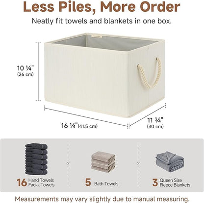 StorageWorks Collapsible Storage Bins, Closet Organizer Bins for Clothes, Fabric Shelf Baskets and Storage, Beige, White & Ivory, 3-Pack, Extra Large