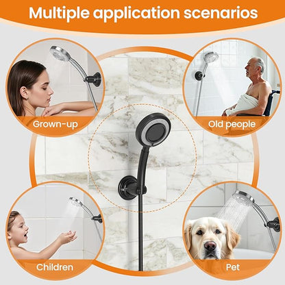 Strong Suction Cup Shower Head Holder - No Drill Handheld Shower Bracket for Seniors, Kids & Pets, Tool-Free Adjustable Height Bathing Aid for Tile/Glass, Rustproof ABS Construction