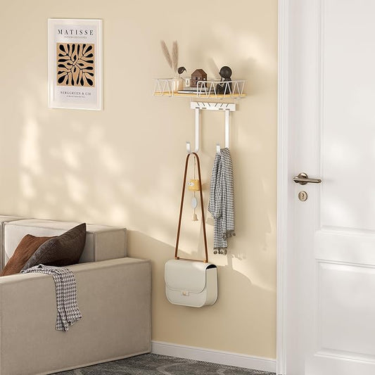 Ironing Board Hanger with Removable Hooks, Ironing Board Holder Wall Mounted for T/Y Leg, Space Saving Iron Holder for Laundry Room Storage and Organization, White