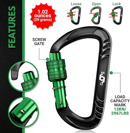 12kN (2697 lbs) Heavy Duty Carabiner Clips, for Securing Pets, Outdoor, Camping, Hiking, Hammock, Dog Leash Harness, Keychains