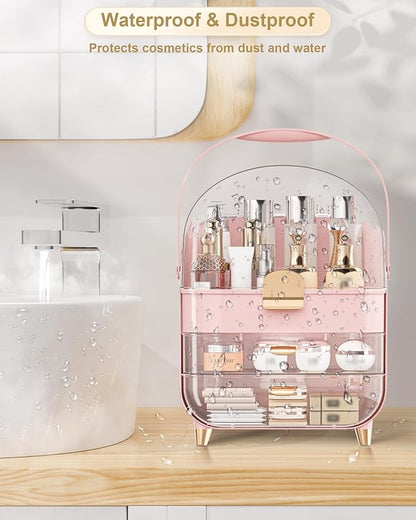 Makeup Organizer Countertop, Skincare Holder Bathroom Counter Organizer, Storage Box Cosmetic Display Cases, Teen Girl Gifts Make up Organizers for Vanity, Dresser (Pink) | Skincare Holder, Teen Girl Gifts, Trendy Stuff, Make up Organizers