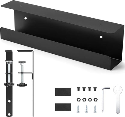 ZhiYo 16.5in Steel Cable Management Under Desk Tray, Large Clamp-On Under Table Cord Hider Tray, No Drill Cable Organizer for Desk, Wire Management Raceway, Black Rack, W3in x H4.7in