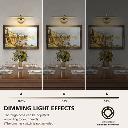 Picture Light Dimmable Hard Wired 15.75 Inch Adjustable Swing Arm Brass Wall Lights for Pictures Led Display Light for Artwork 7W Warm White