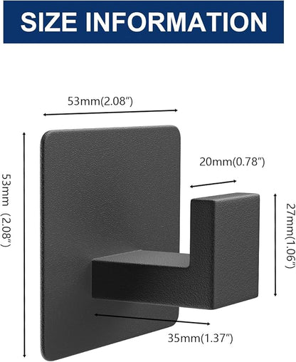 VAEHOLD Adhesive Towel Hooks, Heavy Duty Wall Hooks Aluminum Black Hooks for Hanging Coat, Hat, Towel, Robe, Clothes, Shower Hook for Door, Office, Kitchen, Bathroom - 2 Pack (Black)