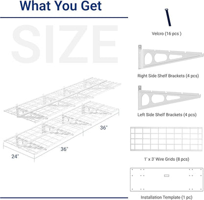 FLEXIMOUNTS 2-Pack 2x6ft Garage Shelving 24-inch-by-72-inch Heavy Duty Wall Mounted Shelves Garage Storage Rack Floating Shelves, 1400lbs Load Capacity, White, Classic Series