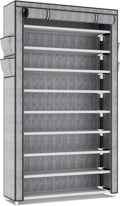 Shoe Rack with Covers 10 Tier Tall Shoe Rack Organizer Large Capacity Shoe Shelf Storage 40 Pairs Space Saving Free Standing Shoe Storage Organizer for Closet, Entryway, Dorm, Printing