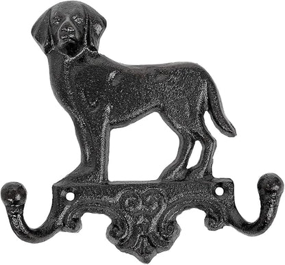 Sungmor Cast Iron Vintage Dog Wall Hooks, Decorative Wall Mounted Coat Hooks, Rustic Heavy Duty Double Hooks Cute Animal Key Hangers for Dog Leashes, Towels, Hats